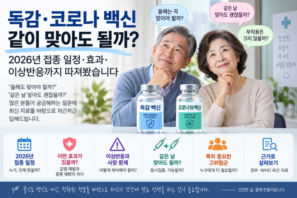 2026년 독감 코로나 백신 동시접종 일정 효과 이상반응 안내