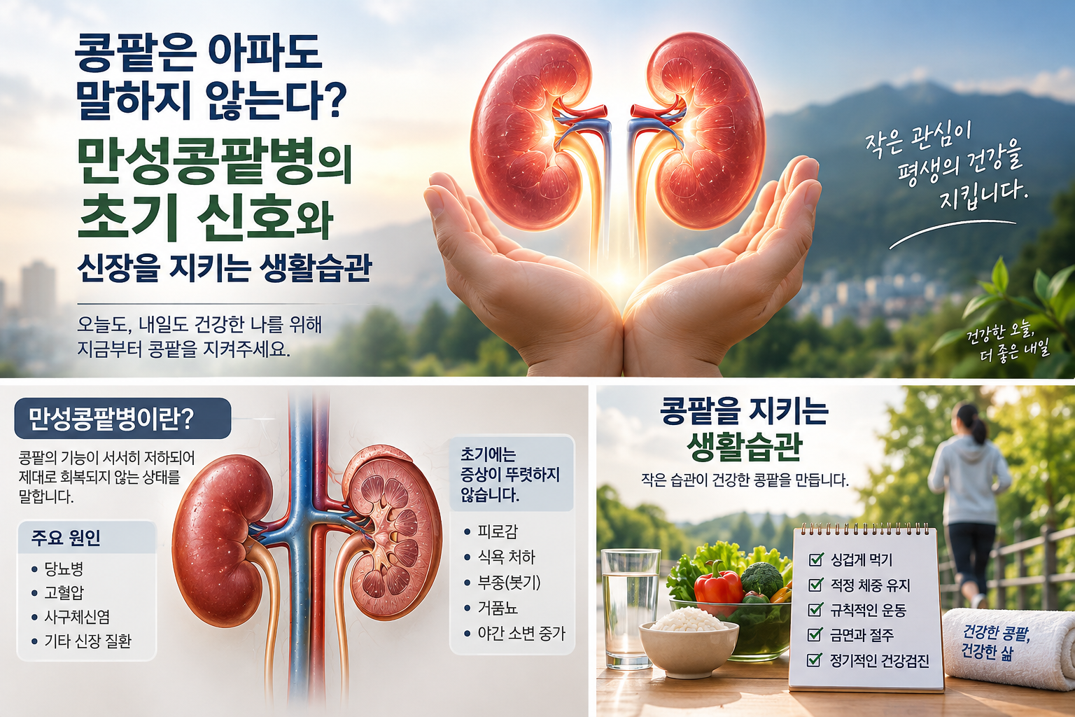 만성콩팥병의 초기 신호와 콩팥을 지키는 생활습관을 설명하는 대표 이미지