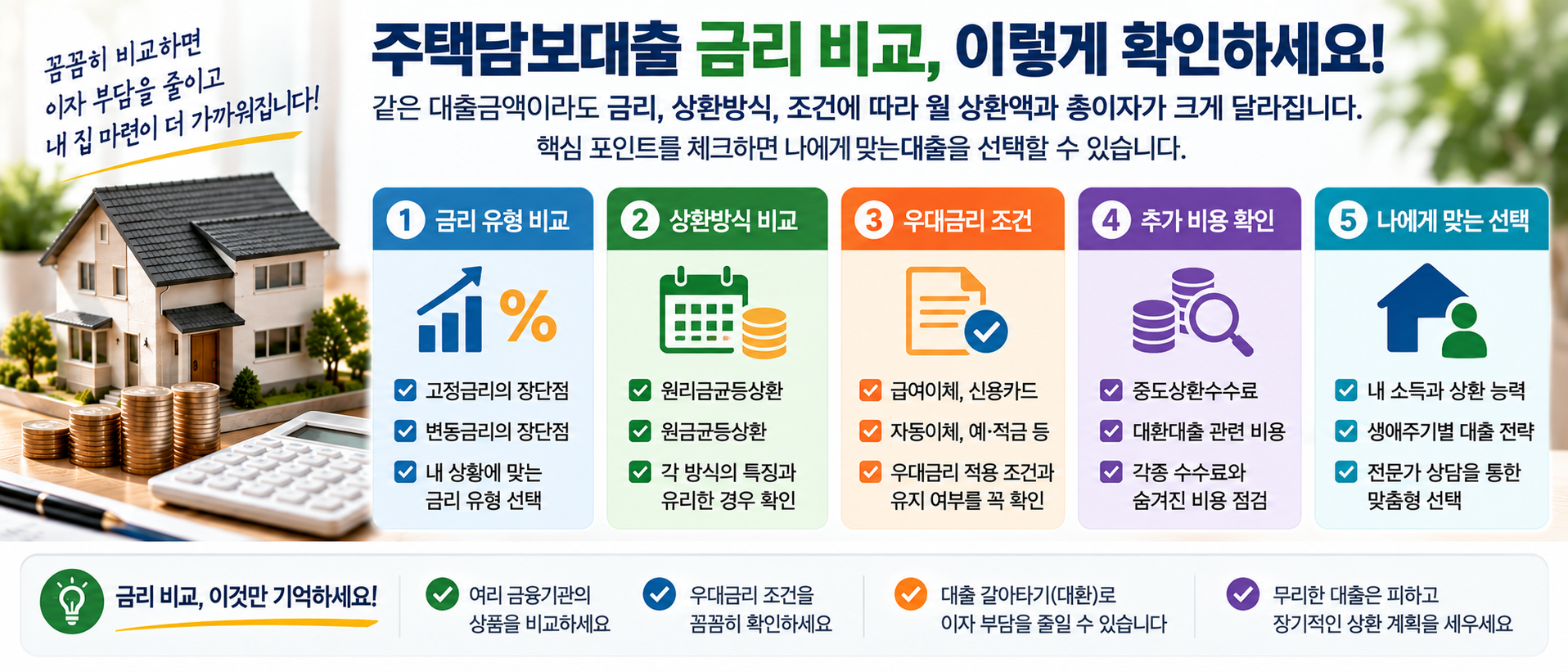 주택담보대출 금리 유형 상환 방식 우대금리 추가 비용 비교